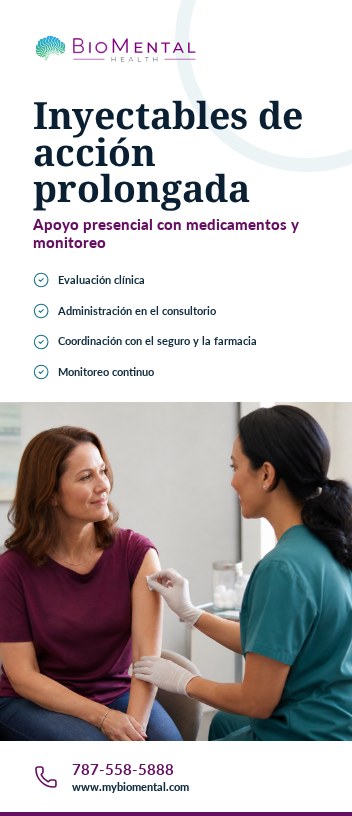 Portada del folleto Inyectables de acción prolongada - Apoyo presencial con medicamentos y monitoreo